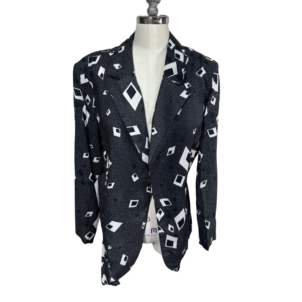 Greenwich Square 7-8 Black Blazer Women's Vintage Geometric Rayon Shoulder Pads‎